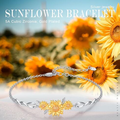 Cuoka Sunflower Bracelet 925 Sterling Silver You Are My Sunshine Sunflower Bracelets Mom Friends Birthday Anniversary Valentine's Day Christmas for Women Gifts in Kuwait
