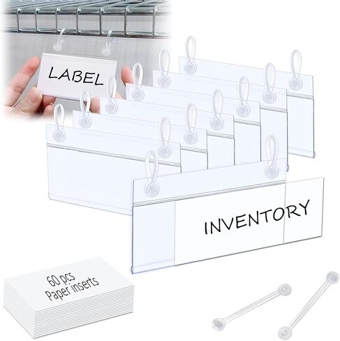 ChanQnTon Shelf Labels 60 Count, Label Holder with Easy Clip Hanger and Matched Blank Label Inserts,Basket Labels and Price Tags,Shelf Tags for Wire Shelving,Labels 3.15x1.57inch in Kuwait