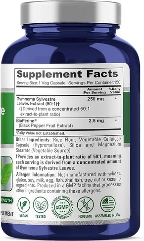 Nusapure Gymnema Sylvestre 50: 1 خلاصة ، 250 ملغ يعادل 12500 ملجم لكل قبعات نباتية - 150 عدد (غير المعدلة وراثيا ، نباتي ، بيوبراين) in Saudi Arabia