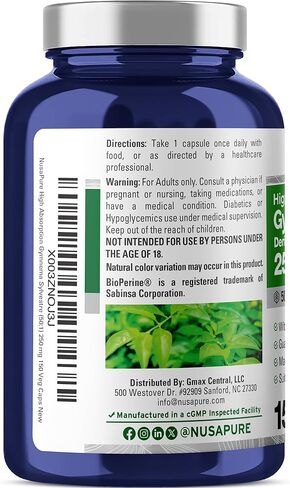 Nusapure Gymnema Sylvestre 50: 1 خلاصة ، 250 ملغ يعادل 12500 ملجم لكل قبعات نباتية - 150 عدد (غير المعدلة وراثيا ، نباتي ، بيوبراين) in Saudi Arabia