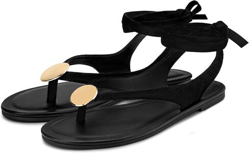 Women's Suede Flat Sandals with Metallic Accents Adjustable Strappy Flip Flops for Beach Vacation Casual Outings Cushioned Dressy Slides,MOLAZY-00 in Kuwait