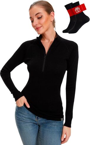 MERINNOVATION Merino Wool Base Layer for Womens Wool Half Zip Sweater Midweight 240gsm in Kuwait