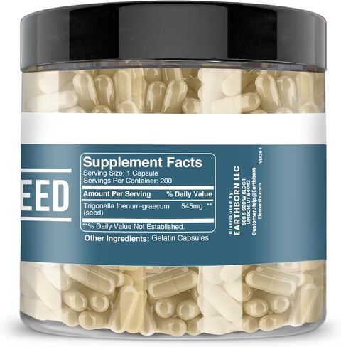 Earthborn Elements بذور الحلبة 200 كبسولة، نقية وغير مخففة، بدون إضافات in Kuwait