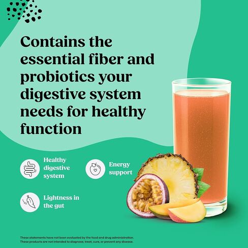 مسحوق قشرة القشرة السسيليوم مع ستيفيا (ثمار استوائية) - تطهير القولون للتغميس وصحة الأمعاء - مشروب مسحوق الألياف القولون - ملحق مسحوق الألياف النباتية ستيفيا ، 50 حصصًا in Kuwait