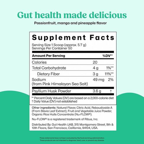 مسحوق قشرة القشرة السسيليوم مع ستيفيا (ثمار استوائية) - تطهير القولون للتغميس وصحة الأمعاء - مشروب مسحوق الألياف القولون - ملحق مسحوق الألياف النباتية ستيفيا ، 50 حصصًا in Kuwait