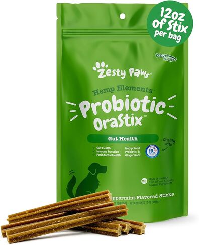 Zesty Paws OraStix for Dogs - Probiotic Sticks with Hemp Seed Curcumin Ginger Root Taurine - Supports Gut Function Flora Immune System Proprietary Healthy Teeth Gum Blend - 25oz in Kuwait