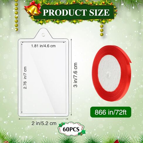 24 Pcs DIY Christmas Frame Ornaments with Red Ribbon, Acrylic Round Photo Frame Bulk, Hanging Photo Christmas Ornaments, Plastic Small Frame Ornament for Christmas Tree Decoration in Kuwait