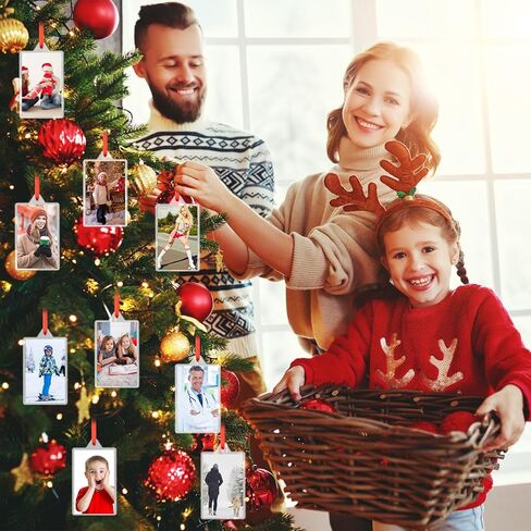 24 Pcs DIY Christmas Frame Ornaments with Red Ribbon, Acrylic Round Photo Frame Bulk, Hanging Photo Christmas Ornaments, Plastic Small Frame Ornament for Christmas Tree Decoration in Kuwait