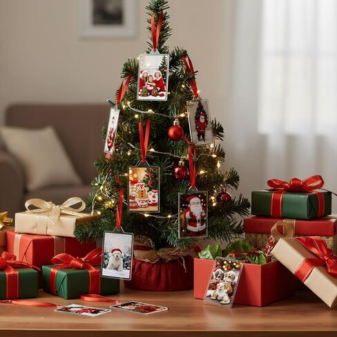 24 Pcs DIY Christmas Frame Ornaments with Red Ribbon, Acrylic Round Photo Frame Bulk, Hanging Photo Christmas Ornaments, Plastic Small Frame Ornament for Christmas Tree Decoration in Kuwait