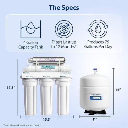 معقم بنفسجي من الطبقة العليا من Essence ROES-UV75، 75 GPD، 6 مراحل، نظام تصفية مياه الشرب بالتناضح العكسي فائق الأمان، غطاء بلاستيكي للأشعة فوق البنفسجية، أبيض in Saudi Arabia