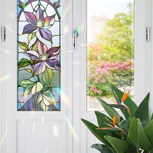 Dahlia Stained Glass Window Film, Decorative Dahlia Stained Glass Window Film, Dahlia Stained Glass Window Film for Bathroom Door Heat Anti UV RF02 in Kuwait