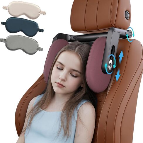 Car Headrest Pillow with Hook, Adjustable Car Seat Neck Support with Memory Foam & Ice Silk, 360° Rotating Travel Sleeping Headrest for Kids & Adults (1 Eye Mask Included) in Saudi Arabia