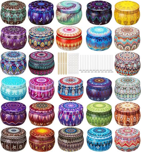 Arxinor 4.5OZ 28 PCS 28 Patterns Empty Candle Tins Candle Jars for Candle Making with Wicks, Wick Holders& Stickers in Saudi Arabia