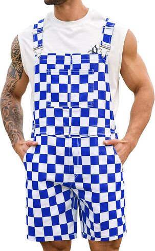 Checkered Bib Overalls for Men Jumpsuit Shorts Work Coveralls in Kuwait