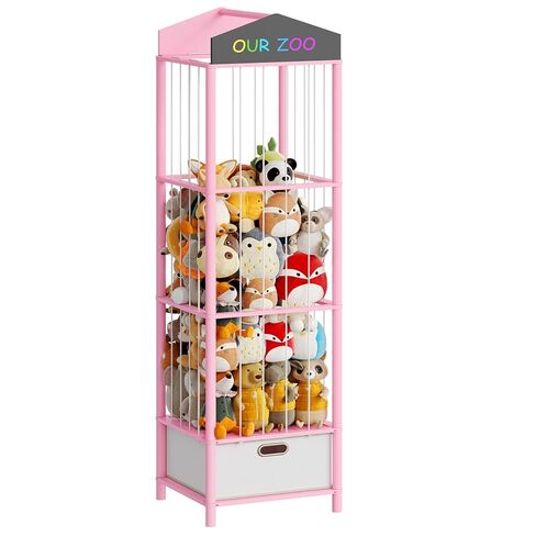 HOOBRO Stuffed Animal Storage & Organizer, Bamboo Stuffed Animal Holder with Fabric Drawer and DIY Chalkboard, Plush Toy Organizer for Playroom, Living Room, Nursery, Natural and Beige YL66CW01 in Saudi Arabia
