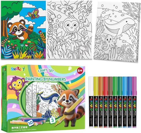 SNEILJOY Paint by Numbers Kit for Kids Ages 4-12, 3 Pack Canvas Set in Saudi Arabia