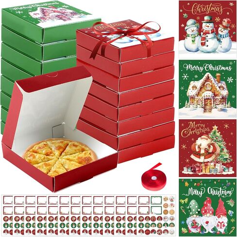 50 PCS Christmas Mini Pizza Boxes, 3.5 x 3.5 x 0.8 Inch Square Cardboard Small Reusable Pizza Boxes Lock Corner Coated Thin Kraft Pizza Boxes Bulk for Celebrations Cookies Cake Party Favors Christmas in Kuwait
