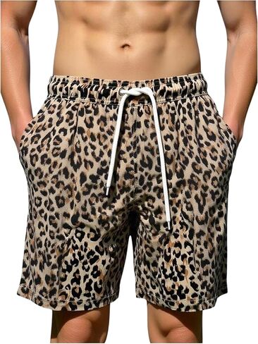 Men's Cheetah Print Shorts Leopard Drawstring Waist Casual Summer Shorts in Saudi Arabia