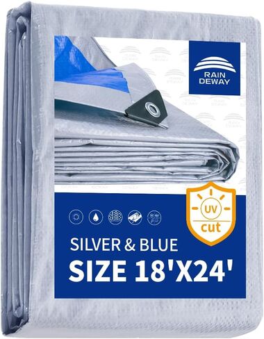 TARPSAWAY TARPS 8 × 10 أقدام و 5.5 مل - غطاء القنب متعدد الأغراض مضاد للماء مع الحلقات المعدنية والحواف المقواة ، القنب الفضي/الأزرق in Kuwait