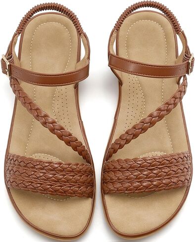 Aomigoct Dressy Womens Sandals Summer: Comfortable Strappy Flats Sandals Women - Beach Walking Woman Shoes in Kuwait
