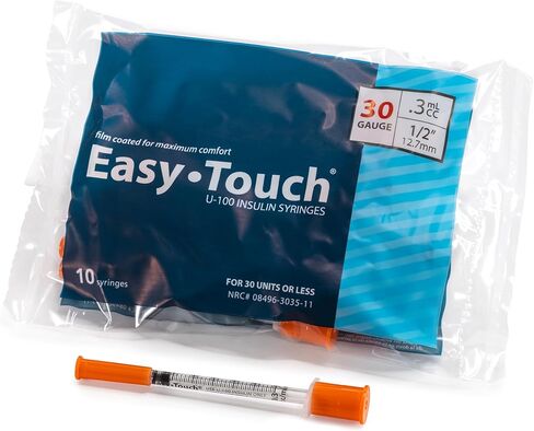 EasyTouch U-100 Insulin Syringe with Needle, 30G 0.3cc 1/2-Inch (12.7mm), Box of 100 in Kuwait