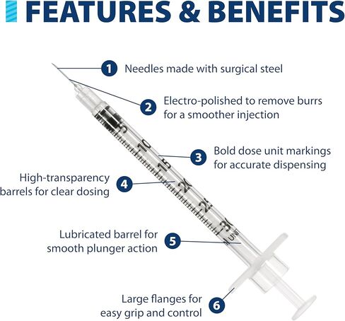 EasyTouch U-100 Insulin Syringe with Needle, 30G 0.3cc 1/2-Inch (12.7mm), Box of 100 in Kuwait