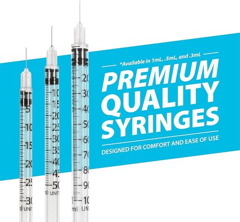 EasyTouch U-100 Insulin Syringe with Needle, 30G 0.3cc 1/2-Inch (12.7mm), Box of 100 in Kuwait