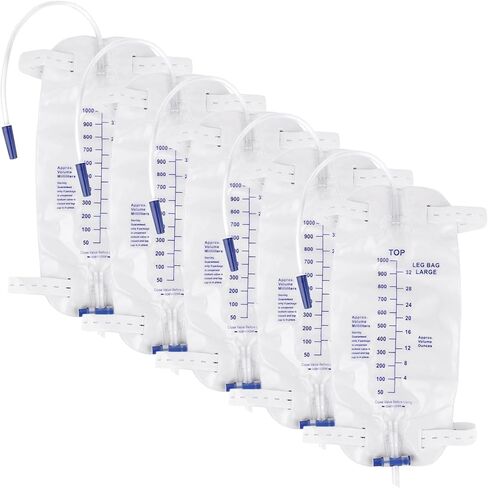 2 Pack Bedside Drainage Bag 2000 ML - Anti-Reflux Urinary Drain Bag Medical Grade Latex-Free Urine Bag - Overnight Bedside Disposable Catheter Leg Bags with 48" Drainage Tube, Clips and Hanging Hook in Kuwait