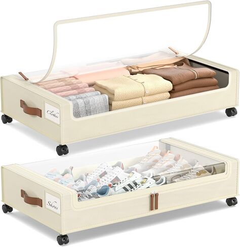 Yecaye Under Bed Storage with Wheels, 2Pack Under Bed Storage Containers, Under Bed Shoe Storage Organizer, Rolling Under Bed Metal Drawer for Clothes, Blankets(30.71 x 16.93 x 6.69 in) in Kuwait