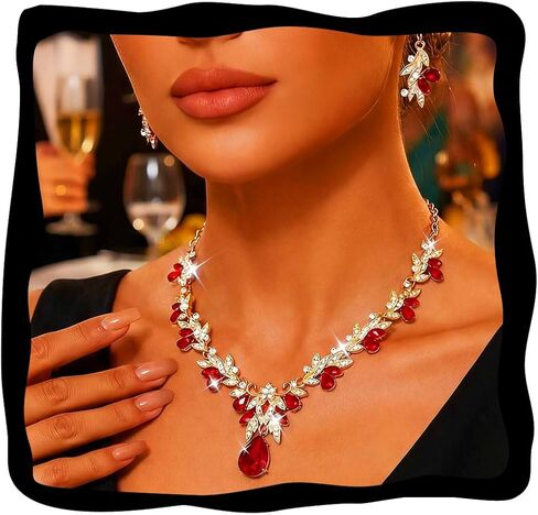 Aukmla Crystal Prom Bridal Jewelry Set Gold Sparkly Rhinestones Wedding Necklace Earring Sets Costume Formal Necklaces for Women in Kuwait