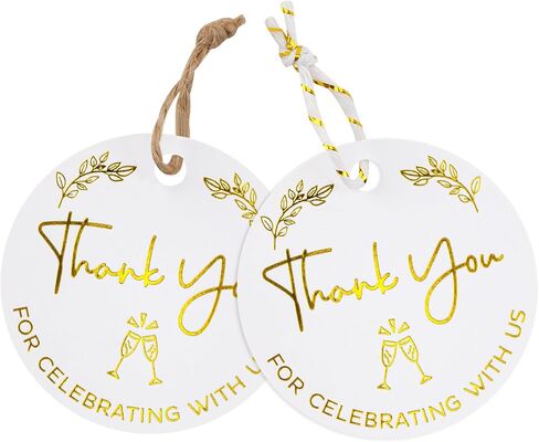 joycraft 100Pcs Thank You for Coming Tags, White High-end Kraft Paper Tags with String, Round Gold Foil Favors Labels, Personalized Gift Tags for Baby Shower, Bridal Shower, Party Gift Wrapping(2") in Kuwait