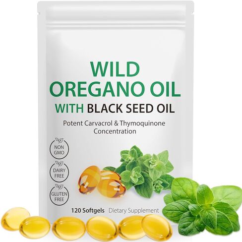 زيت Oregano softgels 6000mg لكل خدمة 120 عدد | 2 في 1 صاغ بزيت البذور الأسود 200 ملغ ، 4x قوة carvacrol & thymoquinone | الدعم القائم على النبات ، غير المعدلة وراثيا والمناعة المناعية in Kuwait