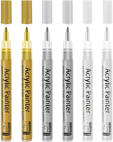 أقلام طلاء أكريليك، قلم طلاء أكريليك للصخور، الخشب، الزجاج، البيض، الأحذية، المعدن والسيراميك، القماش، أقلام طلاء دقيقة 0.7 مم، مجموعة تزيين فنية مائية (أبيض وأسود) in Kuwait