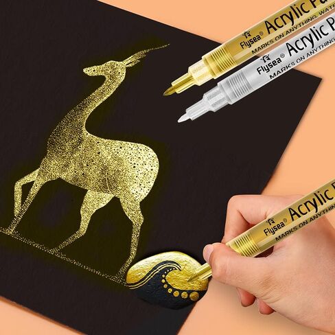 أقلام طلاء أكريليك، قلم طلاء أكريليك للصخور، الخشب، الزجاج، البيض، الأحذية، المعدن والسيراميك، القماش، أقلام طلاء دقيقة 0.7 مم، مجموعة تزيين فنية مائية (أبيض وأسود) in Kuwait