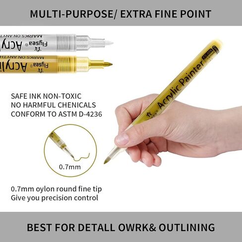 أقلام طلاء أكريليك، قلم طلاء أكريليك للصخور، الخشب، الزجاج، البيض، الأحذية، المعدن والسيراميك، القماش، أقلام طلاء دقيقة 0.7 مم، مجموعة تزيين فنية مائية (أبيض وأسود) in Kuwait