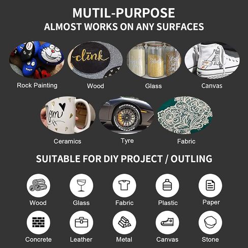 أقلام طلاء أكريليك، قلم طلاء أكريليك للصخور، الخشب، الزجاج، البيض، الأحذية، المعدن والسيراميك، القماش، أقلام طلاء دقيقة 0.7 مم، مجموعة تزيين فنية مائية (أبيض وأسود) in Kuwait