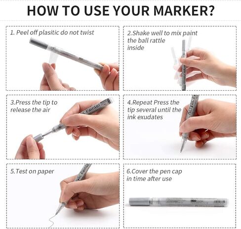 أقلام طلاء أكريليك، قلم طلاء أكريليك للصخور، الخشب، الزجاج، البيض، الأحذية، المعدن والسيراميك، القماش، أقلام طلاء دقيقة 0.7 مم، مجموعة تزيين فنية مائية (أبيض وأسود) in Kuwait