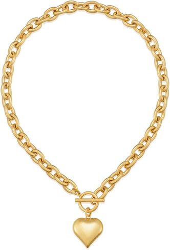 Heart Pendant Necklaces for Women Statement Chunky Chain Necklace Love Heart Charm Choker Necklace in Saudi Arabia