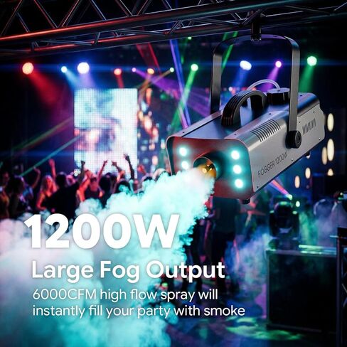 آلة الضباب HoldLAMP للهالوين، 1200 وات و6000 قدم مكعب في الدقيقة مع جهاز تحكم عن بعد لاسلكي و6 مصابيح LED ملونة لعيد الميلاد والهالوين ومرحلة الزفاف وتأثير DJ Disco Party Stage in Kuwait