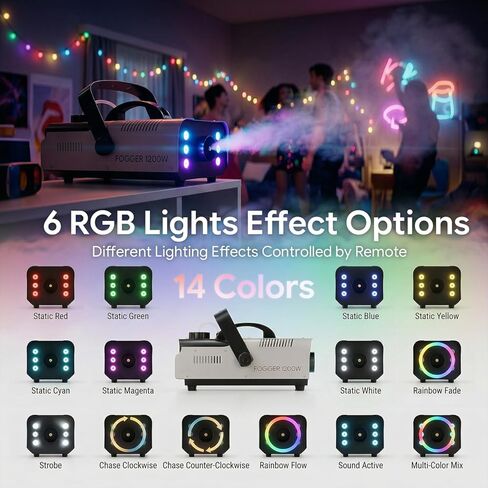 آلة الضباب HoldLAMP للهالوين، 1200 وات و6000 قدم مكعب في الدقيقة مع جهاز تحكم عن بعد لاسلكي و6 مصابيح LED ملونة لعيد الميلاد والهالوين ومرحلة الزفاف وتأثير DJ Disco Party Stage in Kuwait