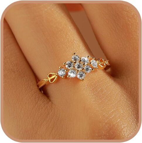 14K Gold Plated CZ Engagement Wedding Rings for Women Heart Eternity Band Rings 925 Sterling Silver Dainty Stackable Flower Snowflake Diamonds Moissanite Ring for Bride Jewelry Graduation Gifts in Kuwait