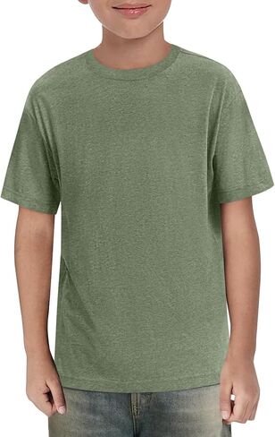 ZDC Boys Short Sleeve T Shirts Kids Summer Crewneck Tops Loose Fit Basic Tees 5-14 Years in Kuwait