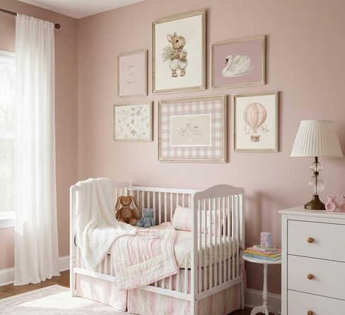 6Pcs Pink Nursery Girl Canvas Wall Art Antique Cute Animal Rabbit Swan Flowers Vintage Girls Room Paintings Pictures Wall Decor Poster Print Artwork for Kid Baby Girls Bedroom Unframed in Saudi Arabia