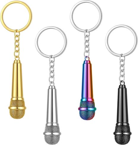 Sureio 4 pcs mini microphone music keychain keykain retro sound sound keyring charm microphone musically chain chain decor musicely for singer loved bage base handbags backpack propack farkling reparcling accessory in Kuwait