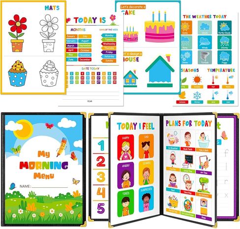 Fuyoooo Homeschool Preschool My Morning Menu Book Kit, Includes 16 Educational Posters and 2 Morning Menu Covers for Toddlers Learning Activities, Kids Operation Christmas Items Gifts(Rainbow Color) in Kuwait