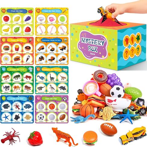 Sorting Toys with Mystery Play Box for Toddlers 3-5, 48 Toys Dinosaurs, Animals, Fruit, Vehicles, Balls, Food, Tools, Marine Life Learning Play Set, Preschool Activity Game for 3 4 5 6 Year Old Kids in Kuwait