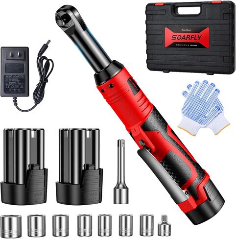 Cordless Electric Ratchet Wrench Set 3/8", Upgraded 60 Ft-lbs 21V Powerful Ratchet Tool Kit, With LED Light Cordless Ratchet,Variable Speed,7 Sockets, 3" Extension Bar, 1/4" Adapter, 2*2000mAh Battery in Saudi Arabia