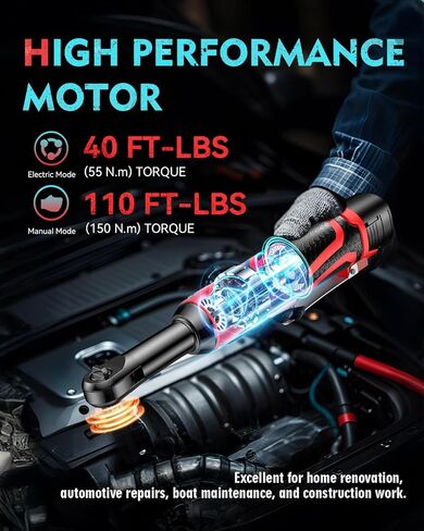 Cordless Electric Ratchet Wrench Set 3/8", Upgraded 60 Ft-lbs 21V Powerful Ratchet Tool Kit, With LED Light Cordless Ratchet,Variable Speed,7 Sockets, 3" Extension Bar, 1/4" Adapter, 2*2000mAh Battery in Saudi Arabia