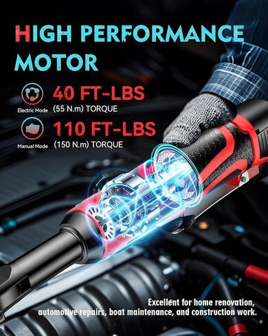 Cordless Electric Ratchet Wrench Set 3/8", Upgraded 60 Ft-lbs 21V Powerful Ratchet Tool Kit, With LED Light Cordless Ratchet,Variable Speed,7 Sockets, 3" Extension Bar, 1/4" Adapter, 2*2000mAh Battery in Saudi Arabia
