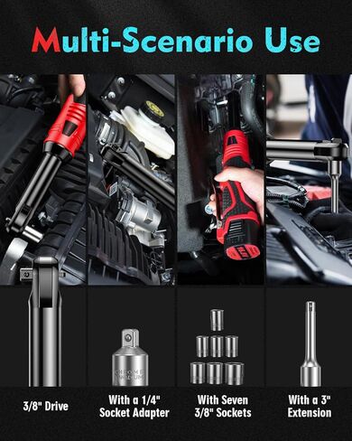 Cordless Electric Ratchet Wrench Set 3/8", Upgraded 60 Ft-lbs 21V Powerful Ratchet Tool Kit, With LED Light Cordless Ratchet,Variable Speed,7 Sockets, 3" Extension Bar, 1/4" Adapter, 2*2000mAh Battery in Saudi Arabia